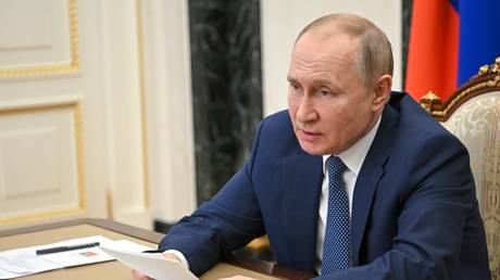 Russian President Vladimir Putin chairs an extended meeting of the Board of the Russian Emergency Situations Ministry via teleconference call, in Moscow, Russia. © Sputnik / Aleksey Nikolskyi