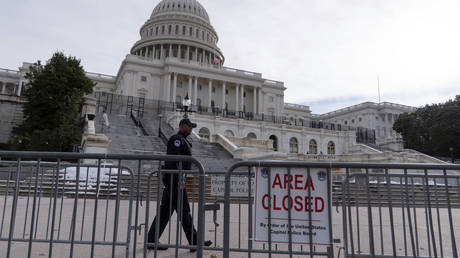 US Capitol Police scan area as President Joe Biden and members of Congress mark the first anniversary of the Jan. 6 Capitol riots, Jan. 6, 2022