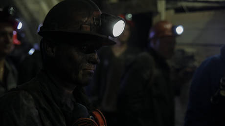 Miners at the bottom level of the coal mine in Toretsk, Donetsk People's Republic, August 30, 2020.