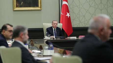 FILE PHOTO. President Recep Tayyip Erdogan chairs a cabinet meeting. ©Presidential Press Office via dia images via Getty Images