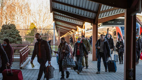 Refugees from Ukraine are seen after leaving the first train from Kiev and Lviv in Przemyl, February 24, 2022