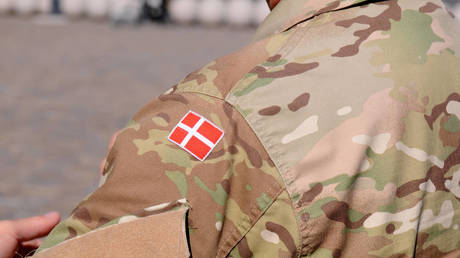 FILE PHOTO: Danish national flag is seen on a military-style clothes.