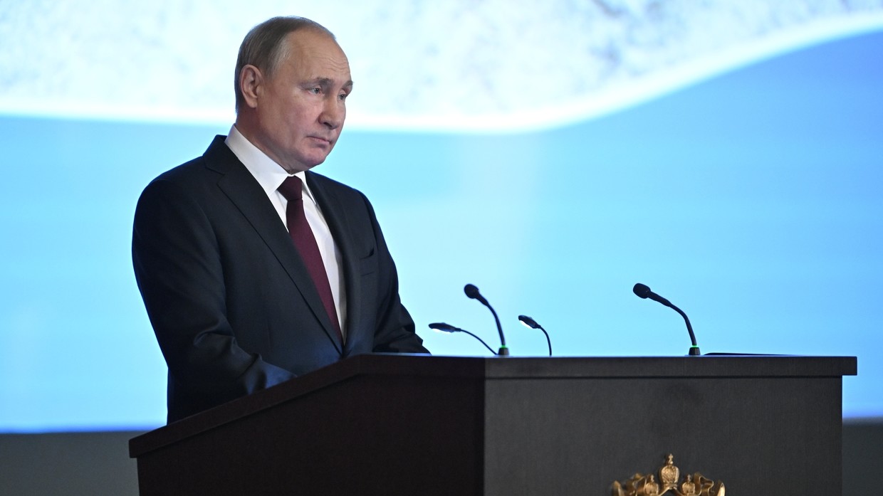 Russian President Vladimir Putin speaks during an annual extended meeting of the Board of the Russian Interior Ministry, in Moscow, Russia. © Sputnik / Aleksey Nikolskyi