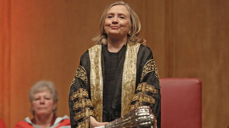 Hillary Clinton is shown being installed as chancellor of Queen's University last September in Belfast.