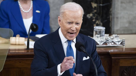 President Joe Biden delivers his first State of the Union address to a joint session of Congress at the Capitol, March 1, 2022, in Washington, DC.