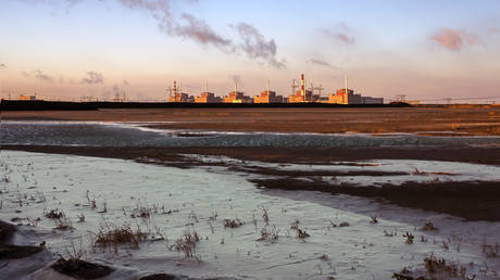 FILE PHOTO. The biggest Zaporizhzhya nuclear power plant in Europe - stock photo