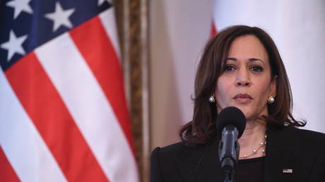 US Vice President Kamala Harris speaks during a joint press conference with Poland's President Andrzej Duda in Warsaw, Poland, March 10, 2022