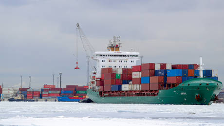 FILE PHOTO. A container ship in the port of St. Petersburg. ©Igor Russak / picture alliance via Getty Images