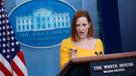 White House Press secretary Jen Psaki is shown speaking to reporters on Tuesday.