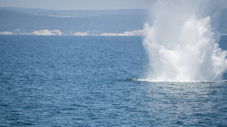 FILE PHOTO. A naval mine explodes during a military exercise in the Black Sea off Varna, Bulgaria.