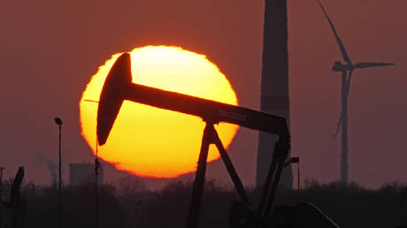 FILE PHOTO: A pumpjack extracts crude oil at an oil field in Emlichheim, Germany.