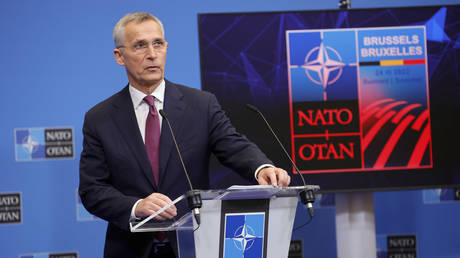 Jens Stoltenberg speaks during a media conference ahead of a NATO summit at NATO headquarters in Brussels, Belgium, March 23, 2022 © AP / Olivier Matthys