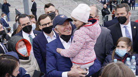 US President Joe Biden with Ukrainian refugees, Warsaw, Poland, March 26, 2022