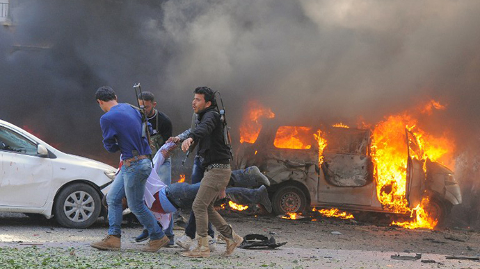 A powerful car bomb explosion near the headquarters of Syria's ruling Baath party in the centre of Damascus. (AFP Photo)