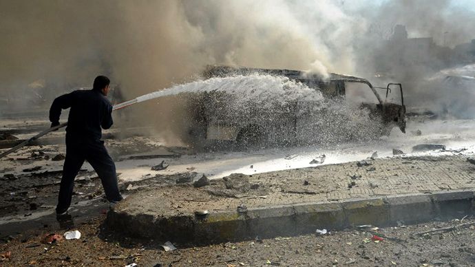 The aftermath of a powerful car bomb explosion near the headquarters of Syria's ruling Baath party in the centre of Damascus. (AFP Photo)