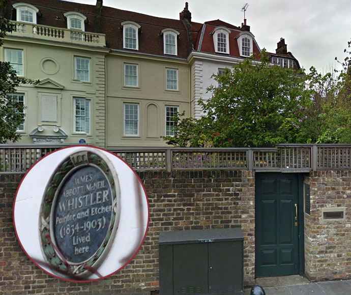 The house on Cheyne Walk that was once occupied by American painter James Abbott McNeill Whistler. (Image from maps.google)