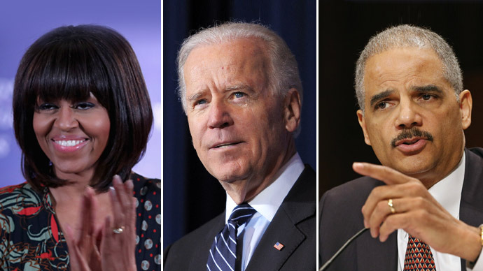 U.S. first lady Michelle Obama, U.S. Vice President Joe Biden, U.S. Attorney General Eric Holder (Chip Somodevilla/Mandel Ngan/Getty Images/AFP)