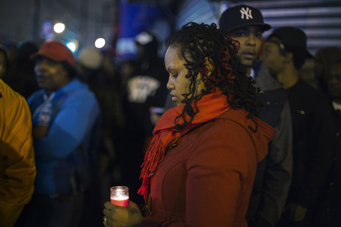 Demonstrator Stacy Michelin screams during a march protesting a New York Police Department shooting of 16-year-old Kimani Gray in the Brooklyn borough of New York, March 11, 2013. (Reuters/Lucas Jackson)