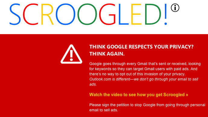 Screenshot from www.scroogled.com