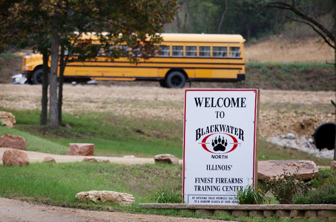 A sign marks the entrance of BlackwaterÃs training facility. (AFP Photo / Scott Olson)