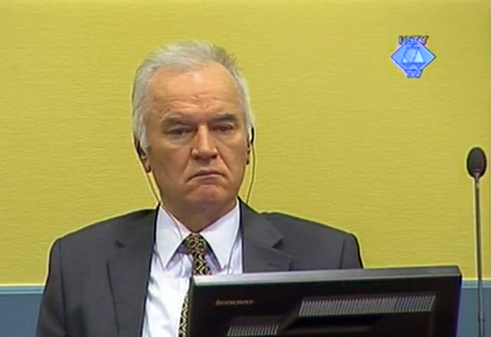 Former Bosnian Serb army chief Ratko Mladic sitting in the courtroom on May 16, 2012 in The Hague (AFP Photo / Courtesy of the ICTY)