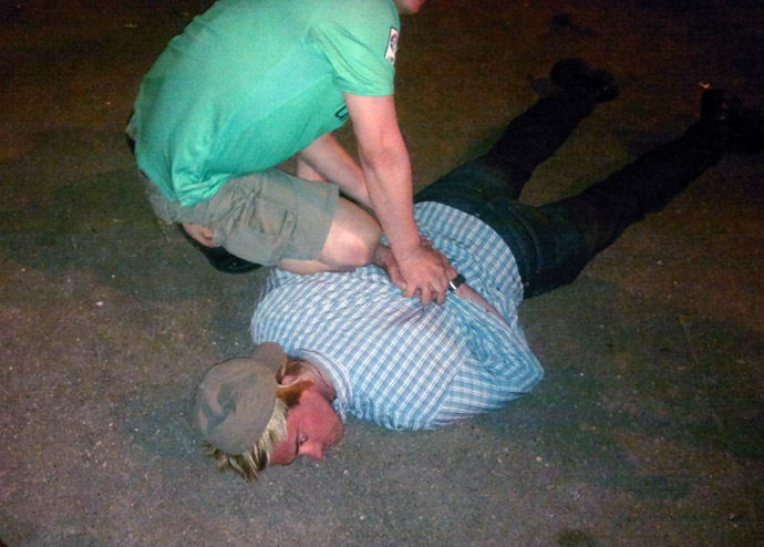 Federal Security Service agents detaining CIA agent Ryan Christopher Fogle, on having made an attempt to recruit an employee of one of the Russian secret services. (RIA Novosti/FSS)