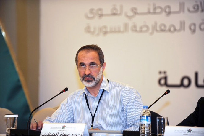 A member of the National Coalition of Syrian revolution and opposition forces, Ahmed Moaz al-Khatib attends a meeting on May 23, 2013, in Istanbul. (AFP Photo / Bulent Kilic)