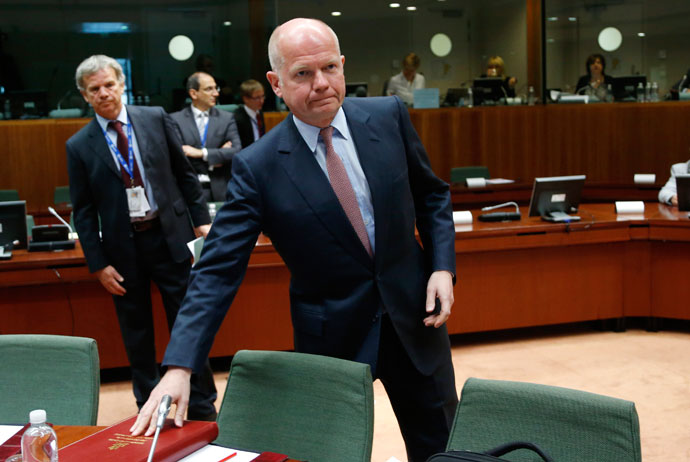 Britain's Foreign Secretary William Hague arrives at an European Union foreign ministers meeting in Brussels May 27, 2013.(Reuters / Francois Lenoir)