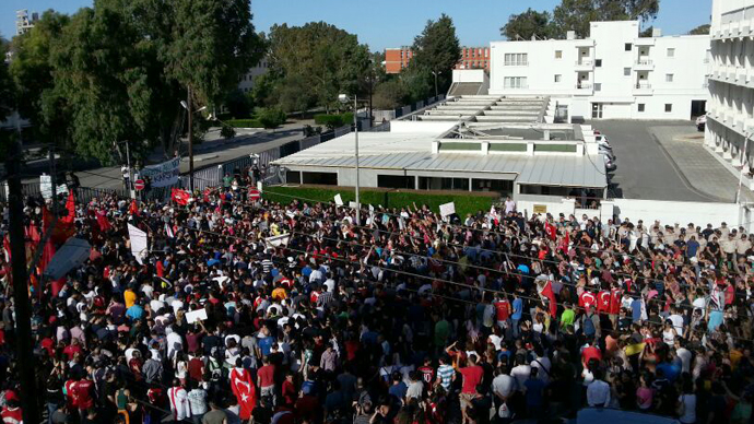 A protest in front of the Turkish Embassy in Nicosia, Cyprus on Saturday. (Photos by Seyhan Ãzmenek)