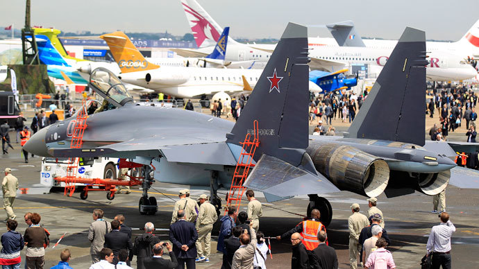 A Sukhoi Su-35 fighter is taxied for a flying display, during the opening of the 50th Paris Air Show, at the Le Bourget airport near Paris, June 17, 2013.(Reuters / Pascal Rossignol)