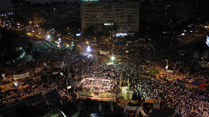 Egyptian supporters of President Mohamed Morsi gather in Rabaa el-Aadawia district of Cairo on July 2, 2013.(AFP Photo / Khaled Kamel)
