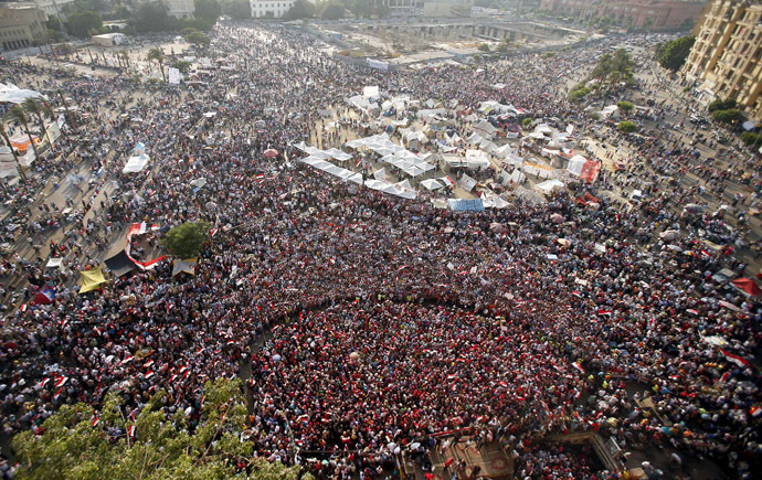 Protesters opposing Egyptian President Mohamed Mursi take part in a protest demanding that Mursi resign at Tahrir Square in Cairo July 2, 2013. (Reuters)