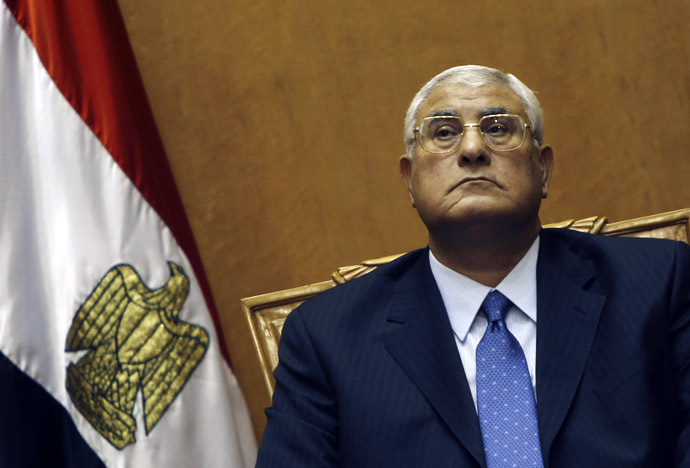 Adli Mansour, Egypt's chief justice and head of the Supreme Constitutional Court, attends his swearing in ceremony as the nation's interim president in Cairo July 4, 2013, a day after the army ousted Mohamed Mursi as head of state. (Reuters/Amr Abdallah Dalsh)