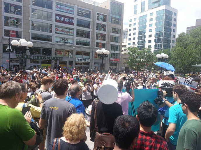 Protesters rally at the Restore the Fourth demonstration in New York City.