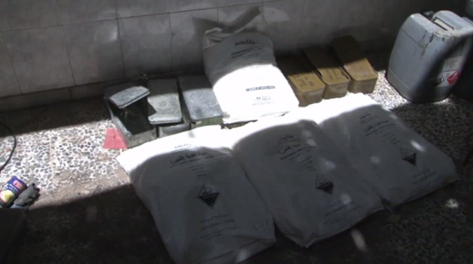 Storage bags containing âcorrosiveâ substances in the Damascus area of Jobar were found by the Syrian Army