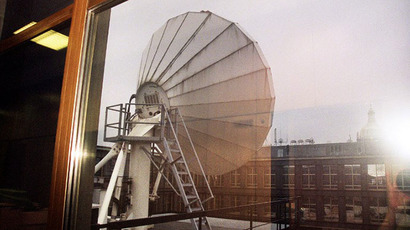 A satellite dish on the roof of the US-backed broadcaster Radio Free Europe/Radio Liberty (AFP Photo / Nana Jakrlova)