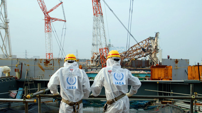 Members of the the International Atomic Energy Agency (IAEA) Division of Nuclear Fuel Cycle and Waste Technology inspect the unit 4 reactor building of the crippled TEPCO's Fukushima Dai-ichi nuclear power plant in Okuma, Fukushima prefecture (AFP Photo)