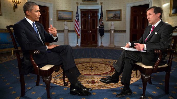 U.S. President Barack Obama participates in an interview with Chris Wallace (R), anchor of "Fox News Sunday", in the Blue Room of the White House in Washington September 9, 2013.(Reuters / Pete Souza)