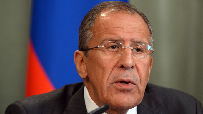 Russian Foreign Minister Sergei Lavrov gives a press conference with his Syrian counterpart on September 9, 2013 following a meeting in Moscow. (AFP Photo / Yuri Kadobnov)