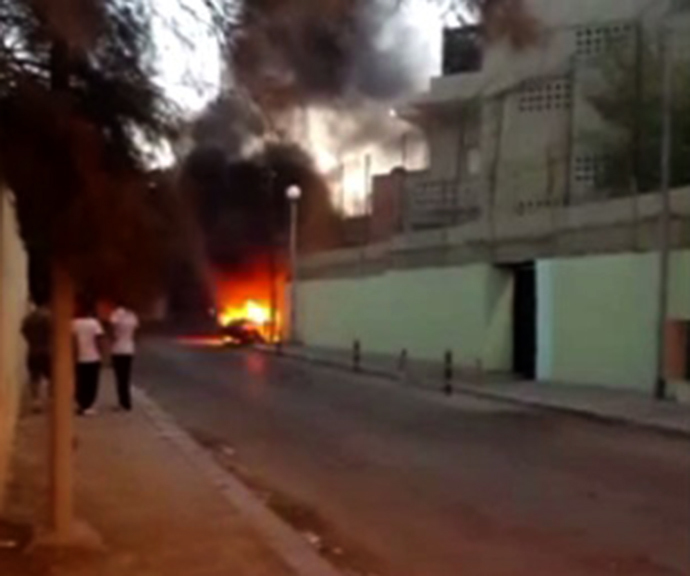 Video still from Ruptlyâs exclusive footage shows the Russian Embassy in Tripoli, Libya after an attack by unknown militants on October 2, 2013.