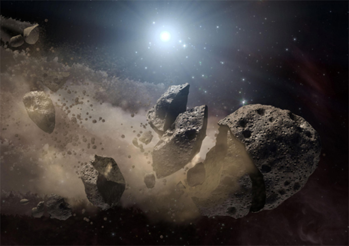 Shattered asteroid remains contain two essential keys to a habitable planet -- rock and water. (Credit: NASA/JPL-Caltech)