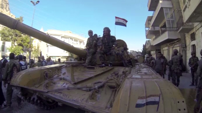 Syrian governmentâs tanks on the streets of the mostly-Christian settlement of Maaloula. (Still from RT video)