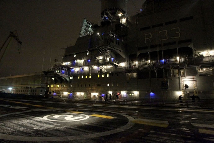 INS Vikramaditya at a Russian shipbuilding yard in Severodvinsk.(RIA Novosti / Sergey Mamontov)
