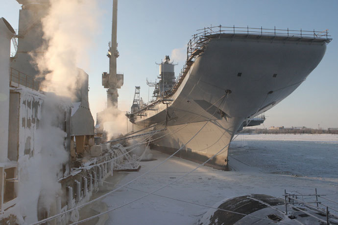 The aircraft carrier "Vikramaditya" of the Indian Navy (former Northern Fleet aircraft carrier "Admiral Gorshkov"), which was repaired and re-equipped at the OAO "PO Sevmash".(RIA Novosti / Sergey Mamontov)