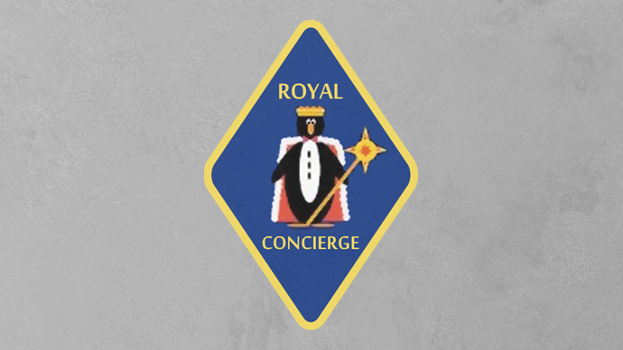 The âRoyal Conciergeâ secret program logo showing a penguin wearing a crown. The black and white penguin might be mocking luxury hotelsâ staff uniform.