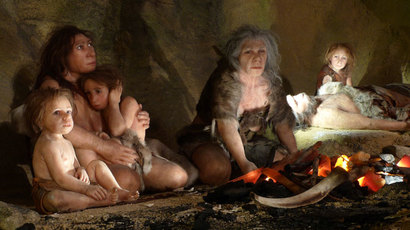 An exhibit shows the life of a neanderthal family in a cave in the new Neanderthal Museum in the northern town of Krapina.(Reuters / Nikola Solic)