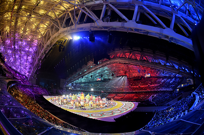 Actors and dancers perform during the Opening Ceremony of the Sochi Winter Olympics at the Fisht Olympic Stadium on February 7, 2014 in Sochi. (AFP Photo / Jonathan Nackstrand)