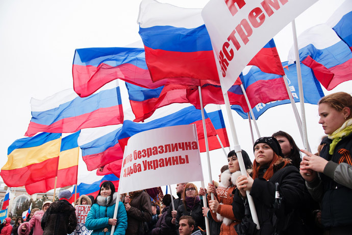 Participants in a rally in support of the Russian population in Ukraine held in Novocherkassk.(RIA Novosti / Vladislav Samoylik)