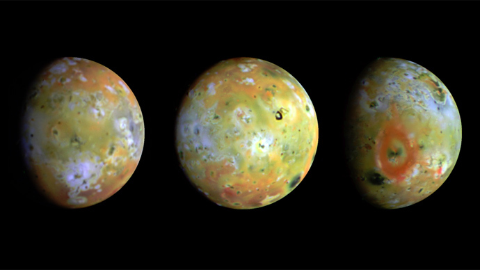 Io is the most volcanically active body in the solar system. At 2,263 miles in diameter, it is slightly larger than Earthâs moon (Image courtesy of NASA/JPL/University of Arizona)