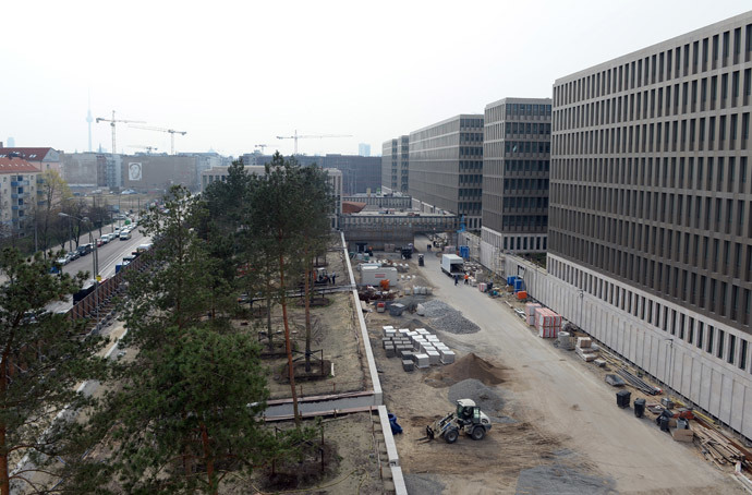 Construction work by new offices are pictured during the opening ceremony of the northern building complex of the new headquarters of the German Federal Intelligence Service (BND) on March 31, 2014 in Berlin, Germany. (AFP Photo / Pool / Soeren Stache)